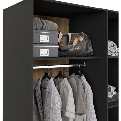 Armoire -  Décor Chene Artisan / Noir - 3 Portes - L144,4 X P58,8 X H200cm - Mokkaris