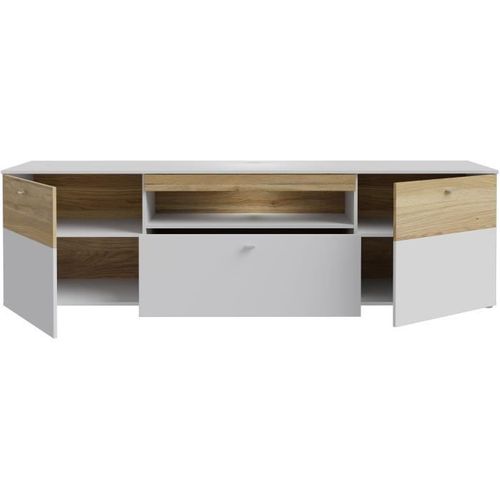 Meuble TV - 2 Portes - Gris / Chene - 209,8 X 52 X 59,3 Cm