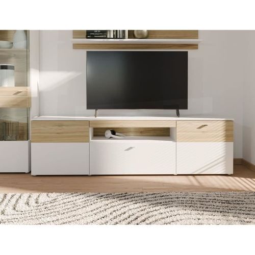 Meuble TV - 2 Portes - Gris / Chene - 209,8 X 52 X 59,3 Cm