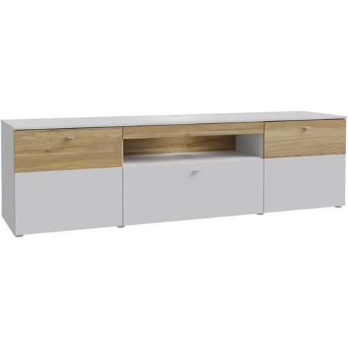 Meuble TV - 2 Portes - Gris / Chene - 209,8 X 52 X 59,3 Cm