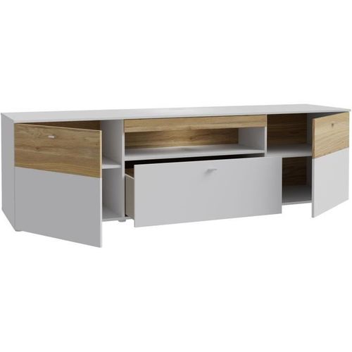 Meuble TV - 2 Portes - Gris / Chene - 209,8 X 52 X 59,3 Cm