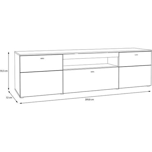 Meuble TV - 2 Portes - Gris / Chene - 209,8 X 52 X 59,3 Cm
