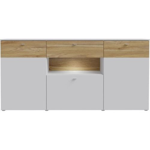 Buffet 3 Portes1 Tiroir LED - Como- 194,8 X 41,3 X 94,5 Cm - Gris / Chêne