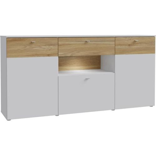 Buffet 3 Portes1 Tiroir LED - Como- 194,8 X 41,3 X 94,5 Cm - Gris / Chêne