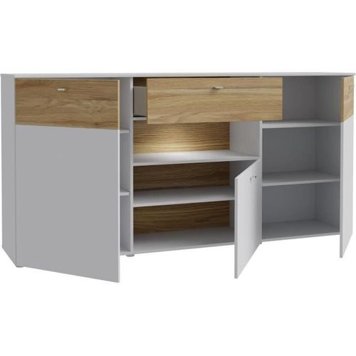 Buffet 3 Portes1 Tiroir LED - Como- 194,8 X 41,3 X 94,5 Cm - Gris / Chêne