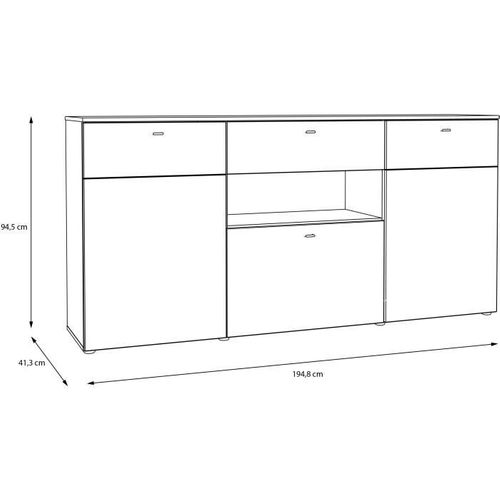 Buffet 3 Portes1 Tiroir LED - Como- 194,8 X 41,3 X 94,5 Cm - Gris / Chêne