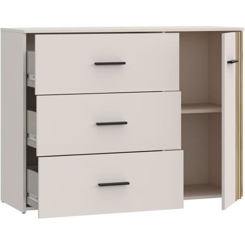 Commode - Waikato - 3 Tiroirs - 1 Porte - Blanc - 119,9 X 41,3 X 89,7 Cm