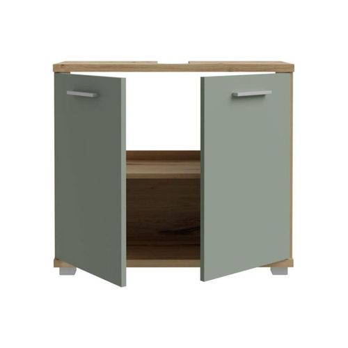 Champ Meuble Sous-lavabo 2 Portes 69,9×28,9×62 Cm Chêne/vert Sauge