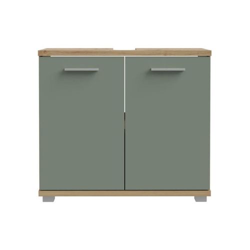 Champ Meuble Sous-lavabo 2 Portes 69,9×28,9×62 Cm Chêne/vert Sauge