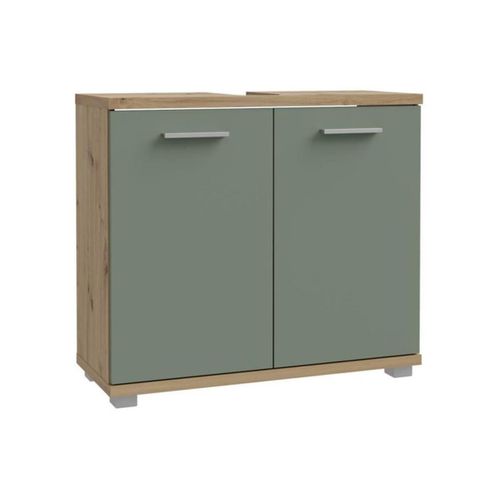 Champ Meuble Sous-lavabo 2 Portes 69,9×28,9×62 Cm Chêne/vert Sauge