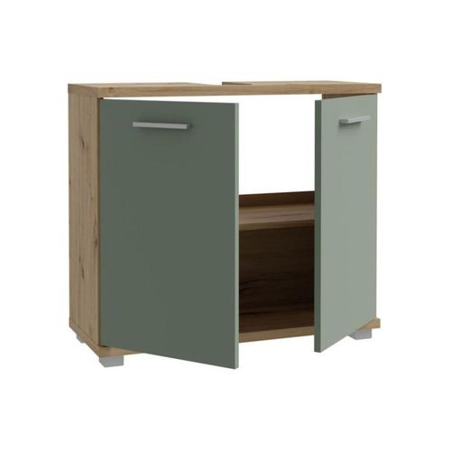 Champ Meuble Sous-lavabo 2 Portes 69,9×28,9×62 Cm Chêne/vert Sauge
