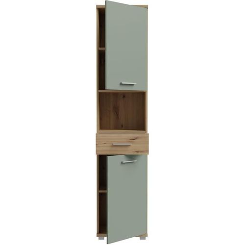 Colonne De Salle De Bain - Chene Artisan / Vert Sauge - 2 Portes - 40,2 X 28,9 X 183,6 Cm