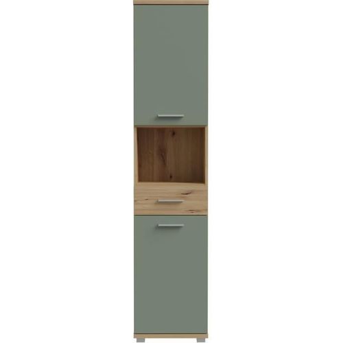 Colonne De Salle De Bain - Chene Artisan / Vert Sauge - 2 Portes - 40,2 X 28,9 X 183,6 Cm