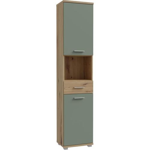 Colonne De Salle De Bain - Chene Artisan / Vert Sauge - 2 Portes - 40,2 X 28,9 X 183,6 Cm