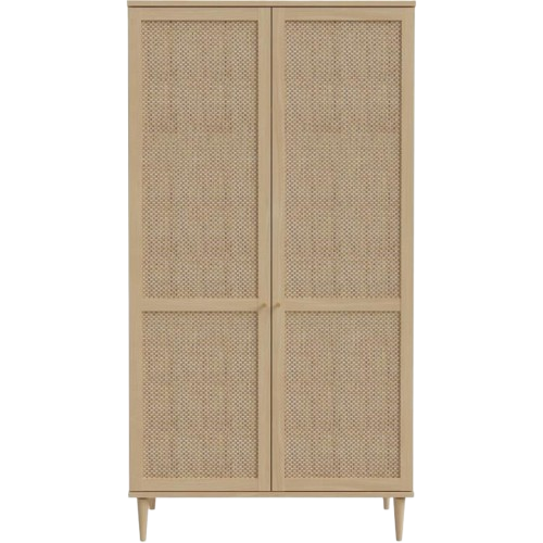 Armoire De Chambre - 2 Portes Battantes - Décor Chene - Cannage - L110 X H208 X P54 Cm - Calasetta