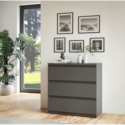 Commode - Chelsea - 3 Tiroirs - Anthracite - 77,2 X 42,2 X 79,9 Cm
