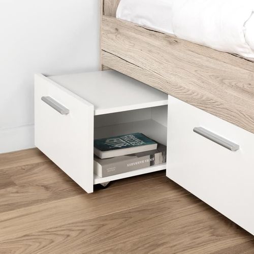 Lit Adulte - Contemporain - Décor Chêne Cendré Et Blanc Mat - L 140 X L 200 Cm
