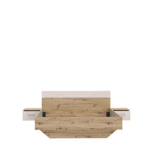 Lit 160x200 cm chevets intégré TANAIA imitation chêne/grège