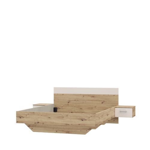 Lit 160x200 cm chevets intégré TANAIA imitation chêne/grège