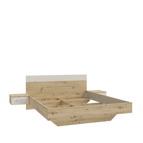 Lit 160x200 cm chevets intégré TANAIA imitation chêne/grège