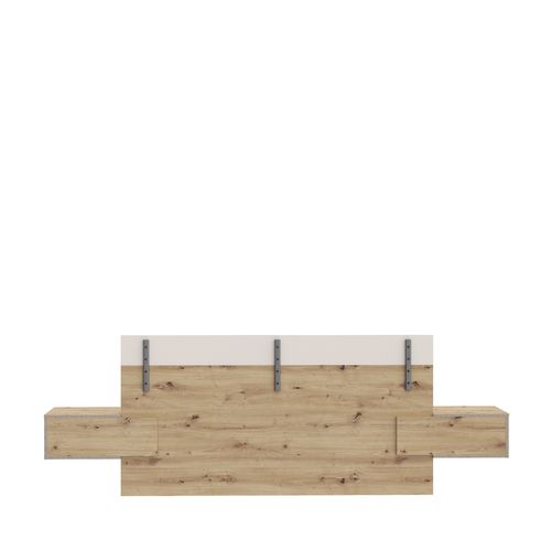 Lit 160x200 cm chevets intégré TANAIA imitation chêne/grège
