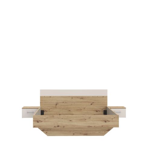 Lit 160x200 cm chevets intégré TANAIA imitation chêne/grège