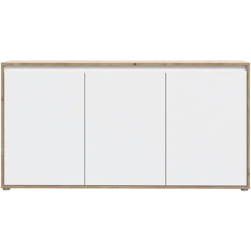 Buffet - Skelpe - Blanc Mat Et Chene - 3 Portes + 3 Tablettes - 152,6 X 42 X 78,5 Cm