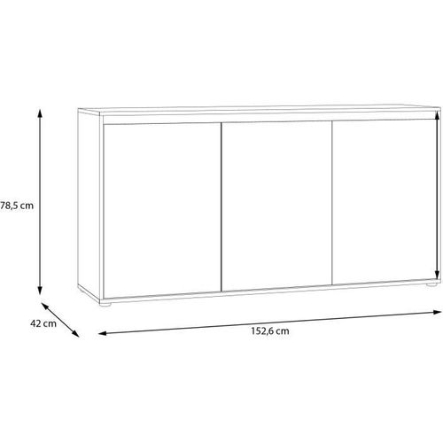 Buffet - Skelpe - Blanc Mat Et Chene - 3 Portes + 3 Tablettes - 152,6 X 42 X 78,5 Cm