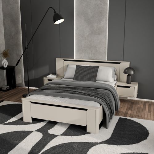 Lit 140x190 cm chevets suspendu VICTOR couleur sable