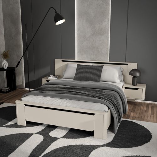 Lit 160x200 cm chevets VICTOR suspendus couleur sable