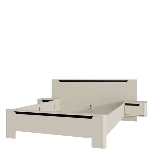 Lit 160x200 cm chevets VICTOR suspendus couleur sable