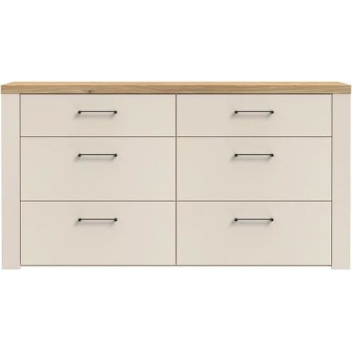 Commode - Nelleke - 6 Tiroirs - Sable / Bois - L156,3 X P41,3 X H83,1 Cm