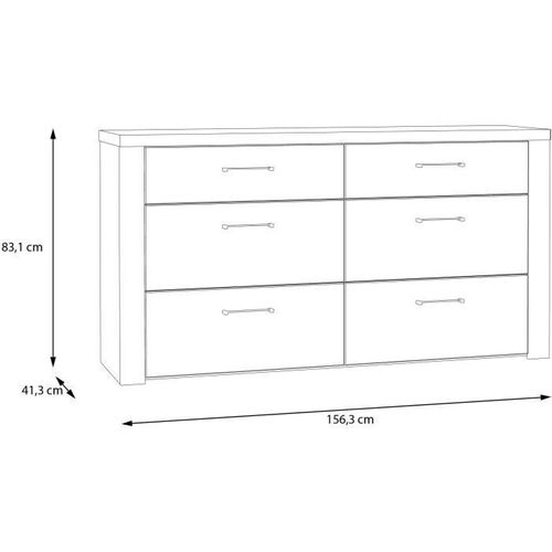 Commode - Nelleke - 6 Tiroirs - Sable / Bois - L156,3 X P41,3 X H83,1 Cm