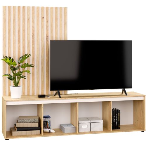 Meuble TV Paroi - Skelpe - Sable / Chene - 4 Portes - 188,3 X 42 X 169,7 Cm