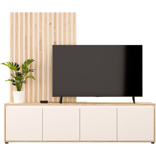 Meuble TV Paroi - Skelpe - Sable / Chene - 4 Portes - 188,3 X 42 X 169,7 Cm