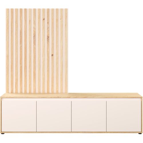 Meuble TV Paroi - Skelpe - Sable / Chene - 4 Portes - 188,3 X 42 X 169,7 Cm
