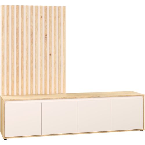 Meuble TV Paroi - Skelpe - Sable / Chene - 4 Portes - 188,3 X 42 X 169,7 Cm