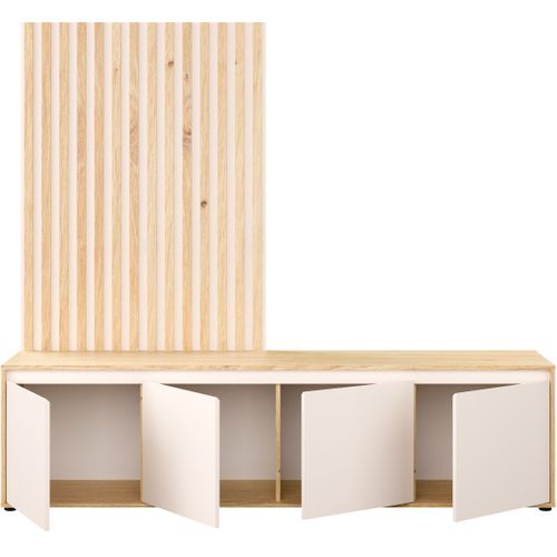 Meuble TV Paroi - Skelpe - Sable / Chene - 4 Portes - 188,3 X 42 X 169,7 Cm
