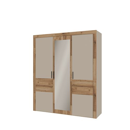 Armoire 3 portes battantes RICCIANO imitation chêne et grège