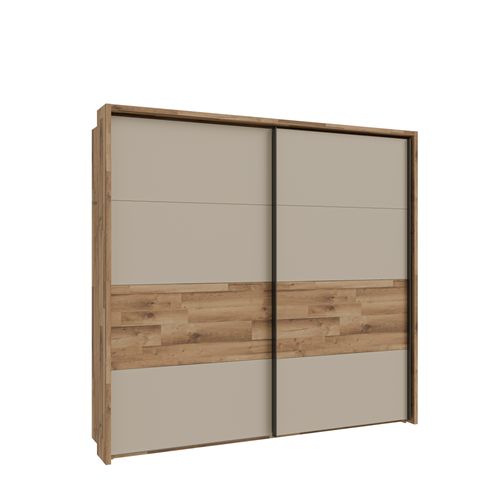 Armoire 2 portes coulissantes RICCIANO imitation chêne et grège