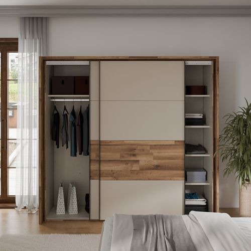 Armoire 2 portes coulissantes RICCIANO imitation chêne et grège