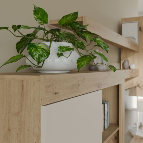 Ensemble Meuble TV Paroi - Zumba - Sable / Chene - 300 X 41 X 200,9 Cm - Eclairage LED Inclus