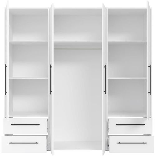 Armoire - Blanc Mat - 4 Portes Battantes - L205.9 X P58.8 X H 200cm - Mokkaris