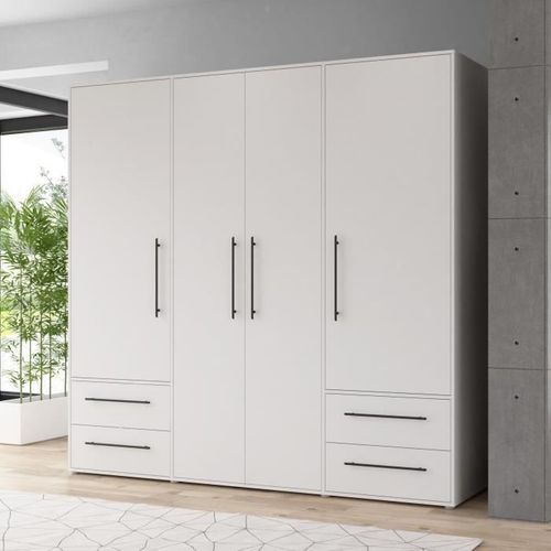 Armoire - Blanc Mat - 4 Portes Battantes - L205.9 X P58.8 X H 200cm - Mokkaris