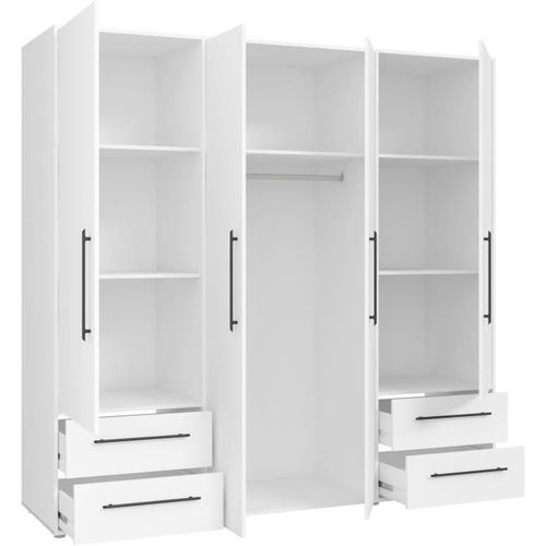 Armoire - Blanc Mat - 4 Portes Battantes - L205.9 X P58.8 X H 200cm - Mokkaris