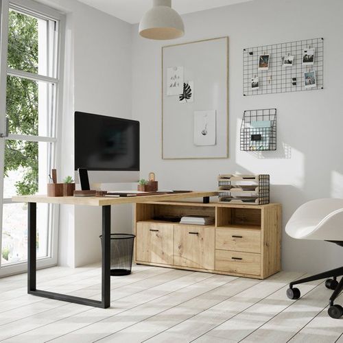 Bureau D'angle - Goldsboro - Chene Artisan / Noir - 124,2 X 181,5 X 74,1 Cm