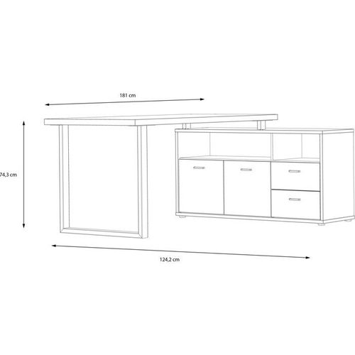 Bureau D'angle - Goldsboro - Chene Artisan / Noir - 124,2 X 181,5 X 74,1 Cm