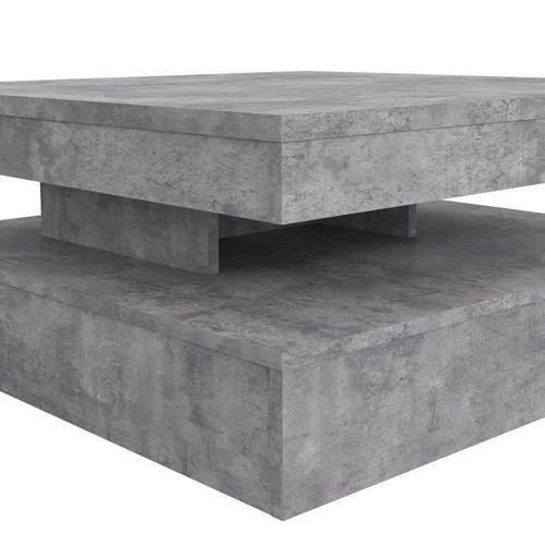 Table Basse Carrée Pivotante - Décor Béton Gris Clair - Classique - L 78 X P 78 X H 35,4 Cm - Coffee