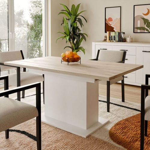 Elara Table à Manger Extensible 160–200 X 90 Cm Chêne Clair et Blanc Mat - Forte