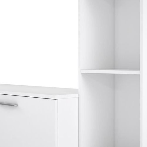 Meuble TV Paroi Pilvi - Particules Mélaminé -décor Blanc Mat - Porte Vitrée + 1 Abattant + 5 Niches